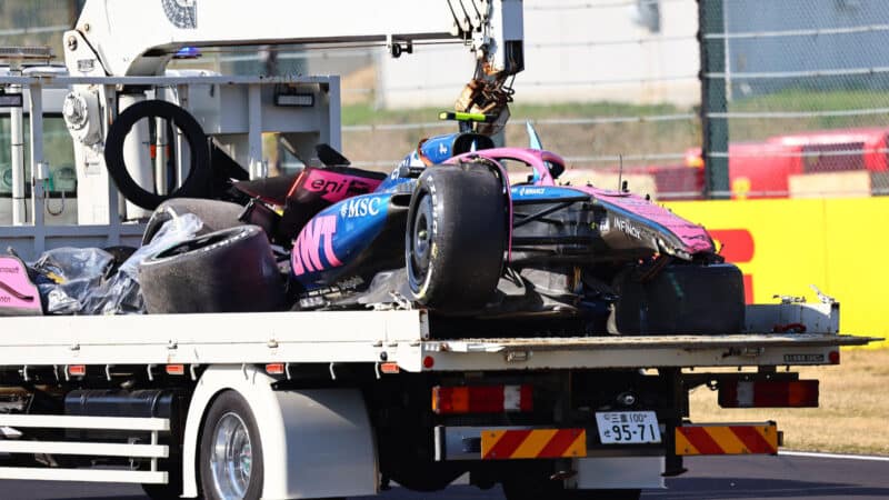 Jack Doohan (Alpine-Renault) crash during practice before the 2025 Japanese Grand Prix in Suzuka