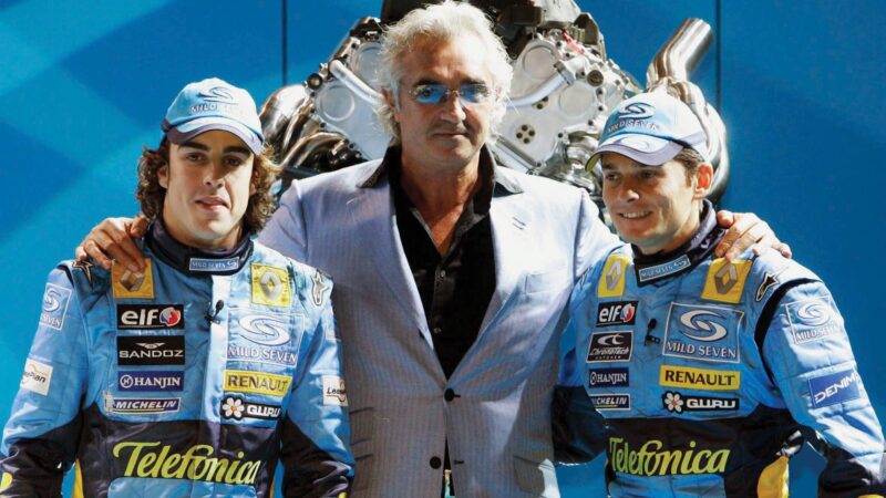 Fernando Alonso, Flavio Briatore and Fisichella, Monaco 2005