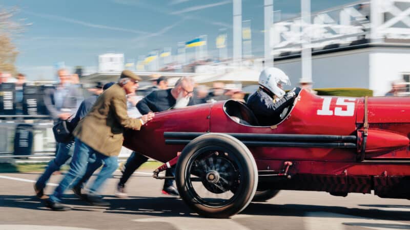 The Hudson Super Six driven by James Collins swaps horsepower for some good old-fashioned people power