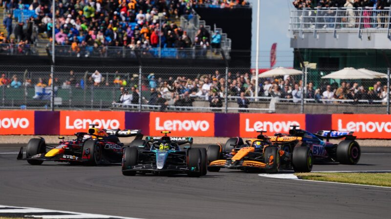Lewis Hamilton ahead of Max Verstappen and Lewis Hamilton in 2024 British GP