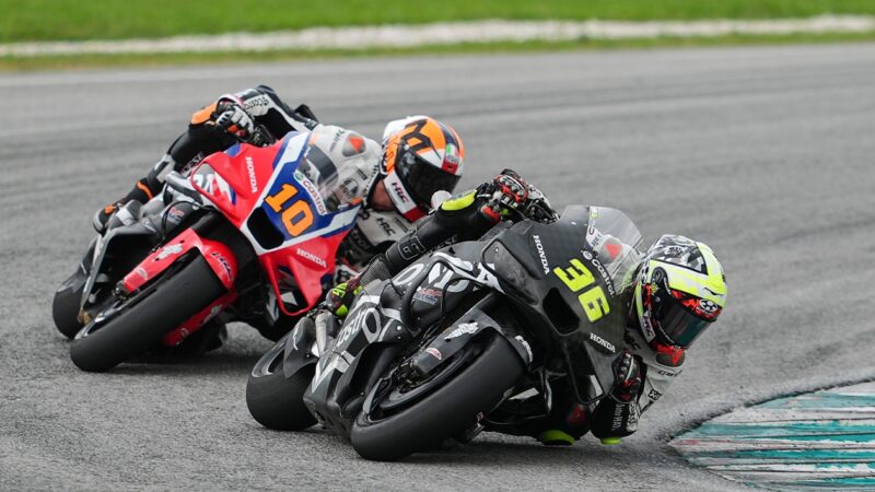 Luca Marini follows Joan Mir during 2025 MotoGP testing at Buriram