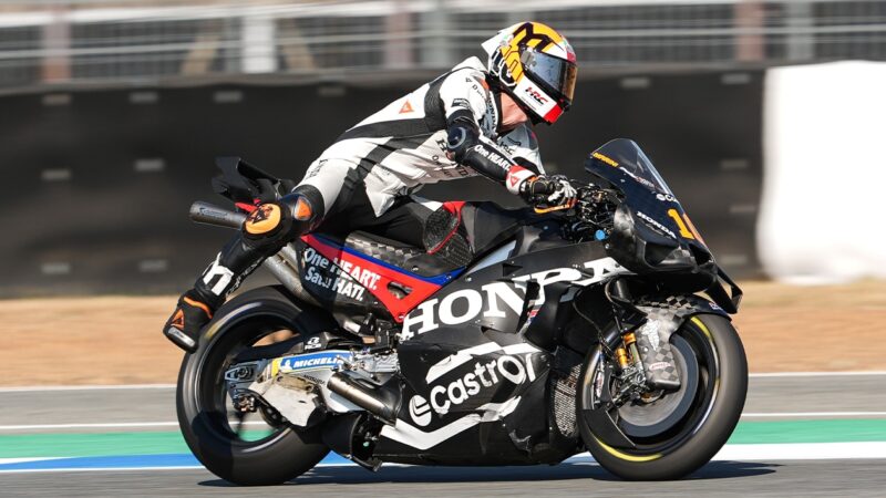 Luca Marini hits the brakes on his Honda MotoGP bike at Buriram